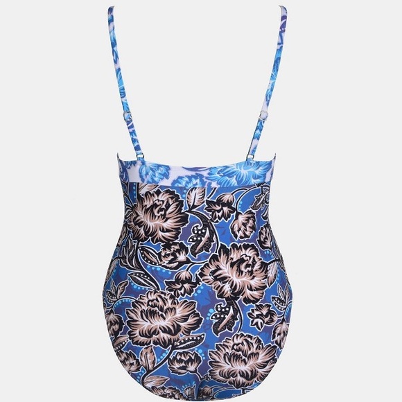 Cupshe Floral V-Neck, Self-Tie Back, Tummy Control Front One Piece Swimsuit - Picture 9 of 15